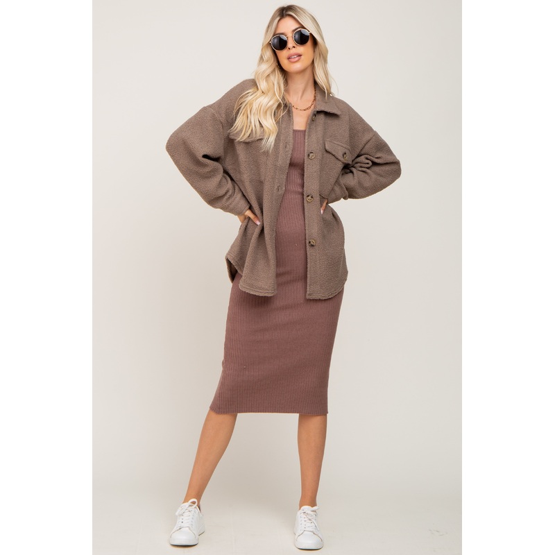 Taupe Fleece Shirt Jacket