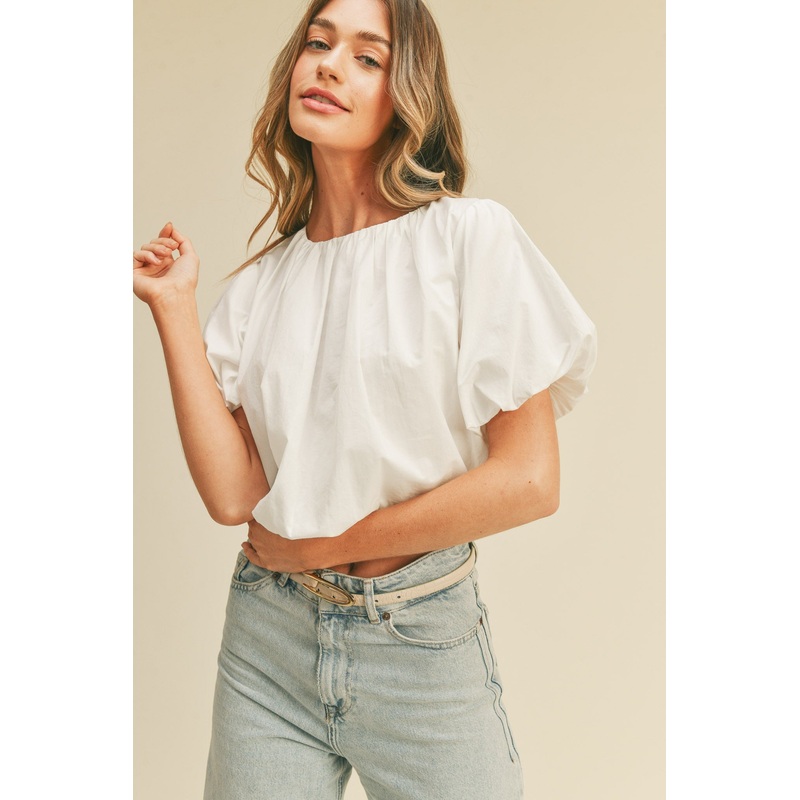 White Cropped Bubble Top
