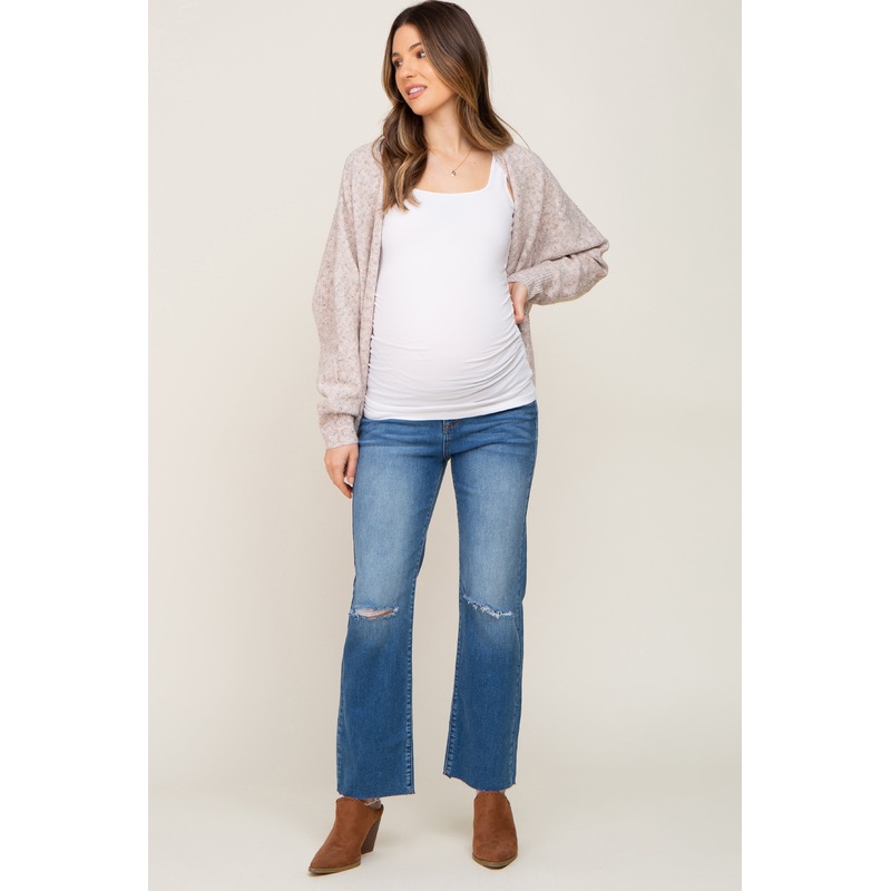 Blue Open Knee Straight Leg Maternity Jeans