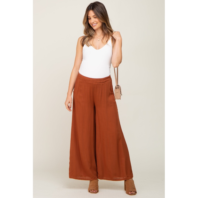 Camel Wide Leg Cropped Maternity Pants