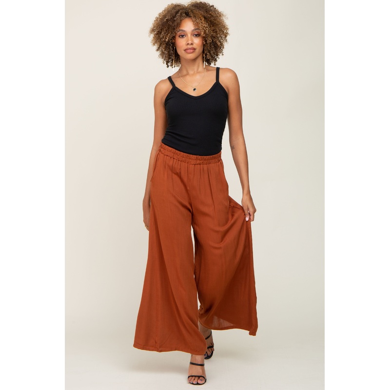 Camel Wide Leg Cropped Pants