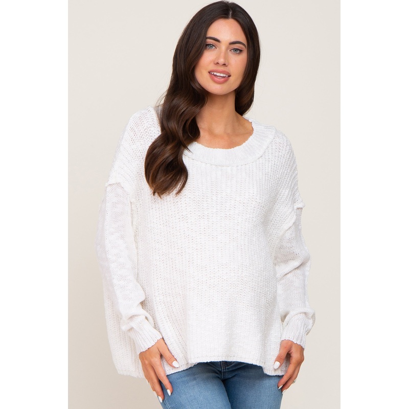 White Open Knit Drop Shoulder Maternity Sweater