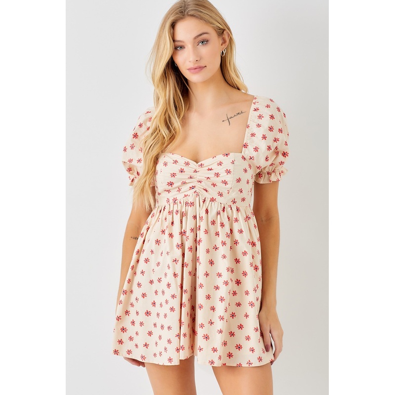 Natural Rouched Baby Doll Romper