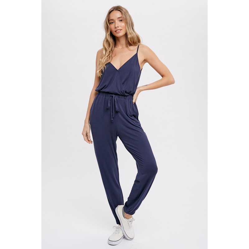 Navy Surplice Casual Jersey Jumpsuit