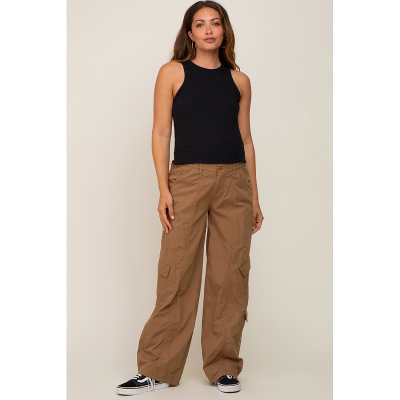 Taupe Cargo Elastic Waist Maternity Pants
