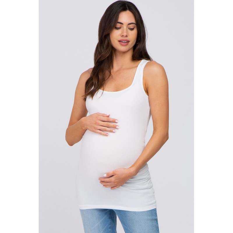 White Ruched Maternity Tank Top