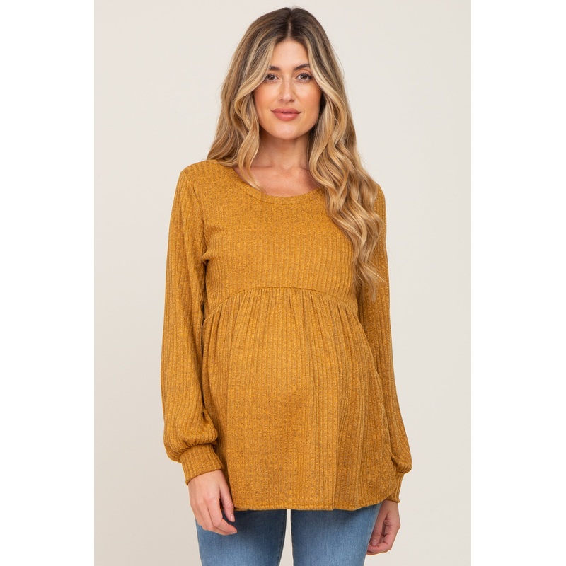 Yellow Knit Ribbed Babydoll Maternity Top