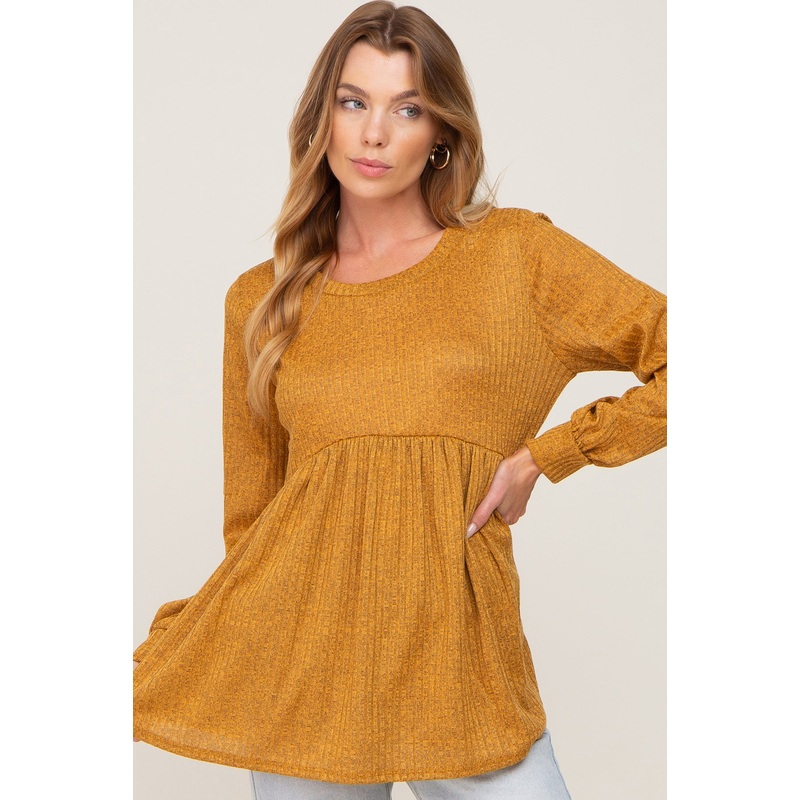 Yellow Knit Ribbed Babydoll Top