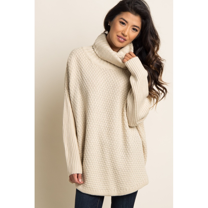 Beige Cowl Neck Knit Sweater