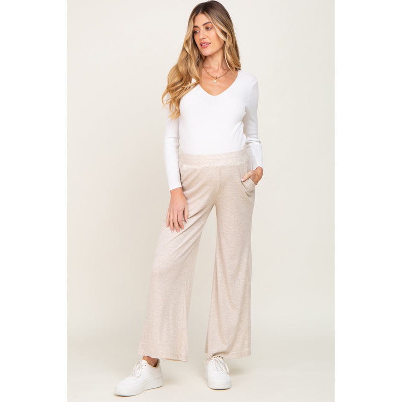 Beige Thermal Lightweight Maternity Lounge Pants