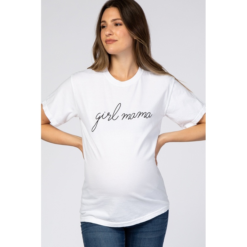 White "Girl Mama" Graphic Maternity Tee