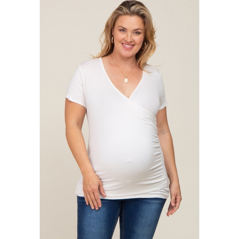 White Wrap Front Plus Maternity/Nursing Top